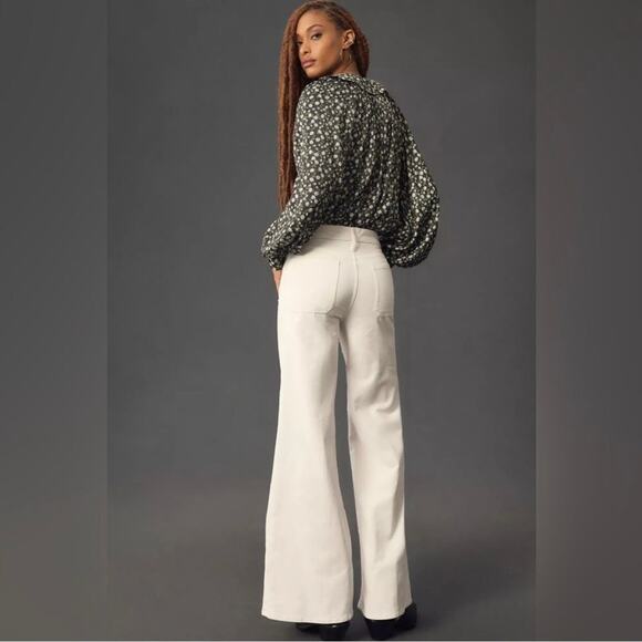 MOTHER The Patch Pocket Roller Skimp Corduroy Flare Jeans Sz 29 Chalk Ivory $248 - Picture 3 of 16